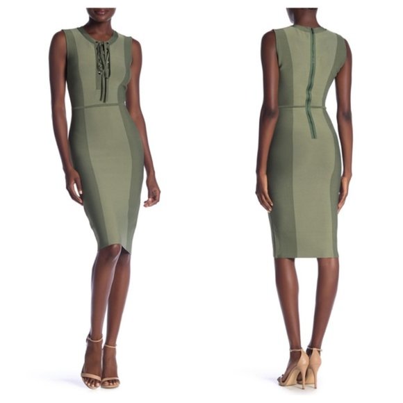 NWT BCBGMAXAZRIA Lace-Up Colorblock Sheath Dress - Picture 8 of 16